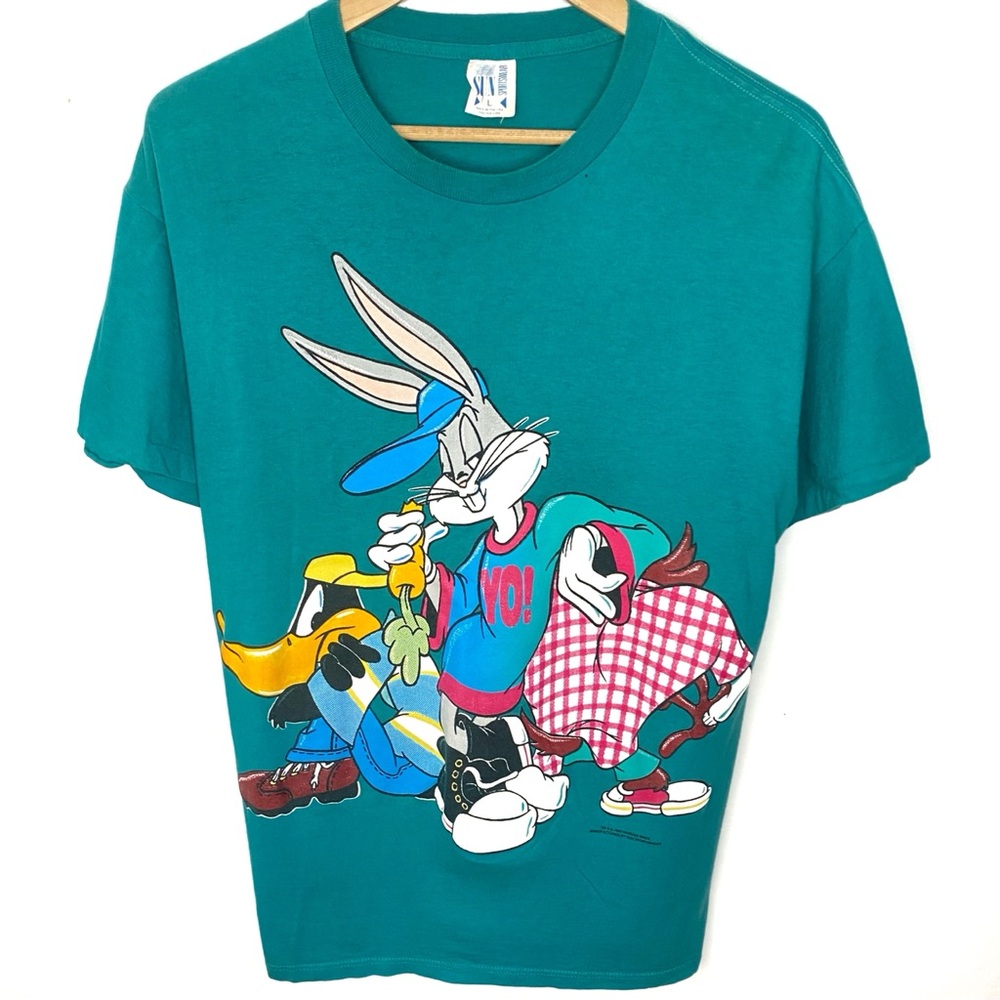 Vintage 1993 Looney Tunes Teal Double Sided Single Stitch T Shirt Sun Sportswear
